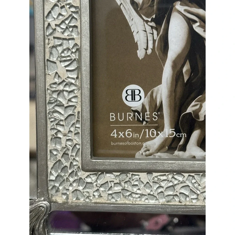 Burnes of Boston 4x6 Silver Mirrored Mosaic Picture Frame Ornate Decorative